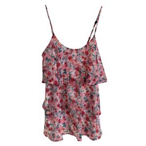 Candies Womens Pink Floral Tiered Ruffle Cami Top Adjustable Straps Size M